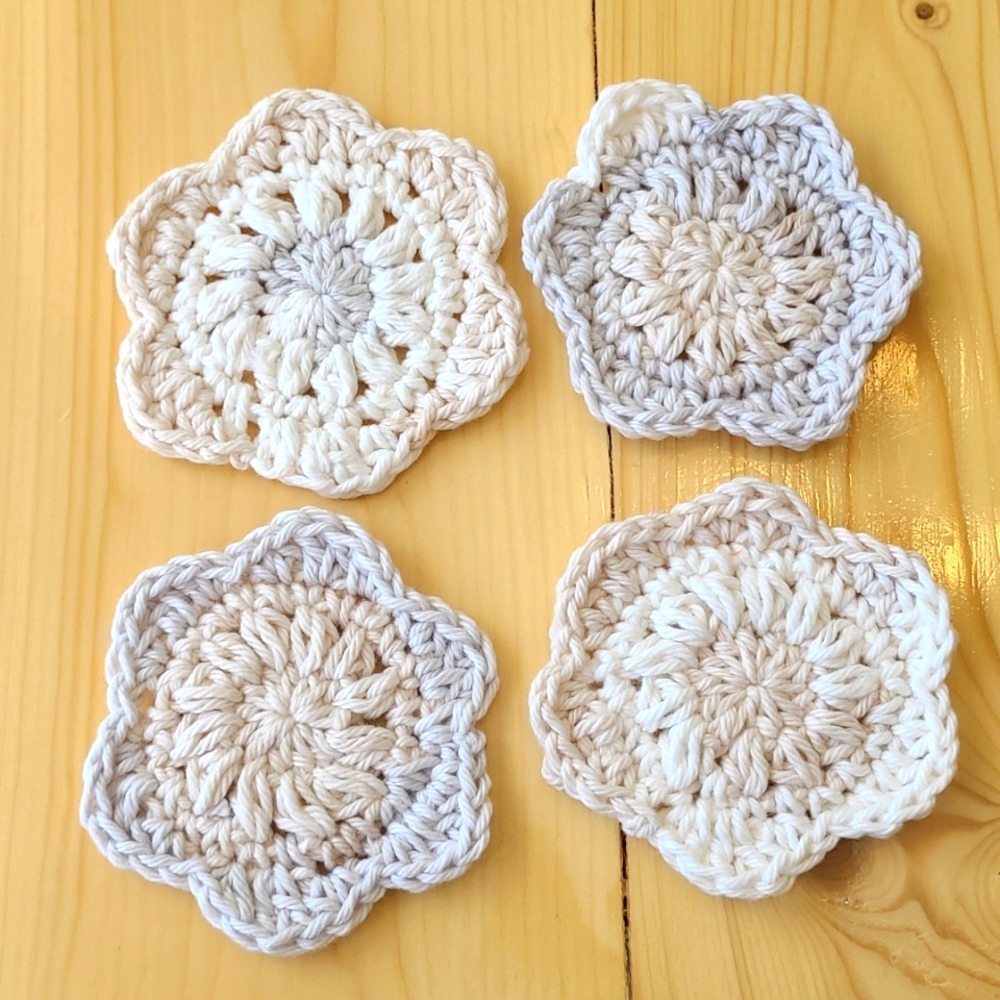 Handmade Crochet 100% Cotton Face Scrubbies Car Drink Coasters Set of 4